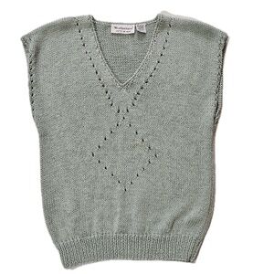 Weathervane Sweater Vest Womens Medium Green V-Neck Argyle Preppy Sleeveless VTG